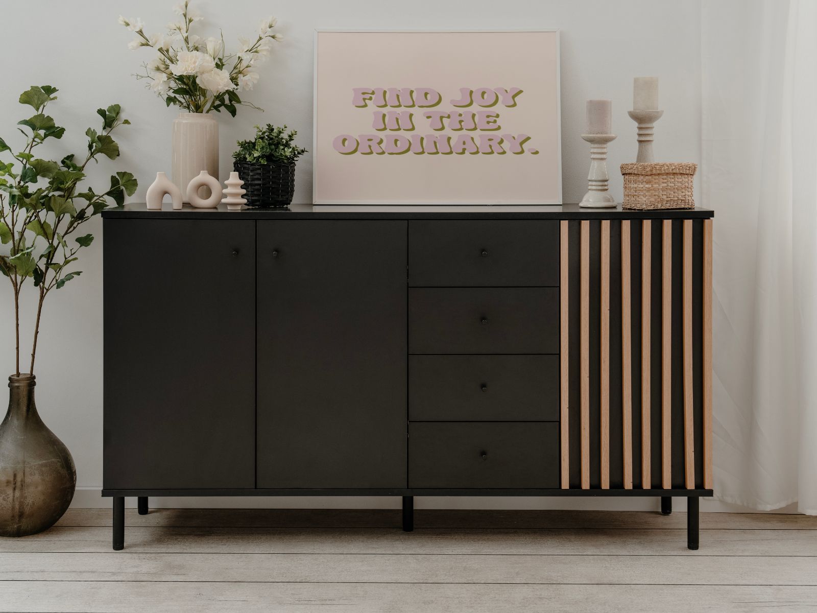 Dressoir MANZANA 3 deuren 4 lades artisan eik/antraciet