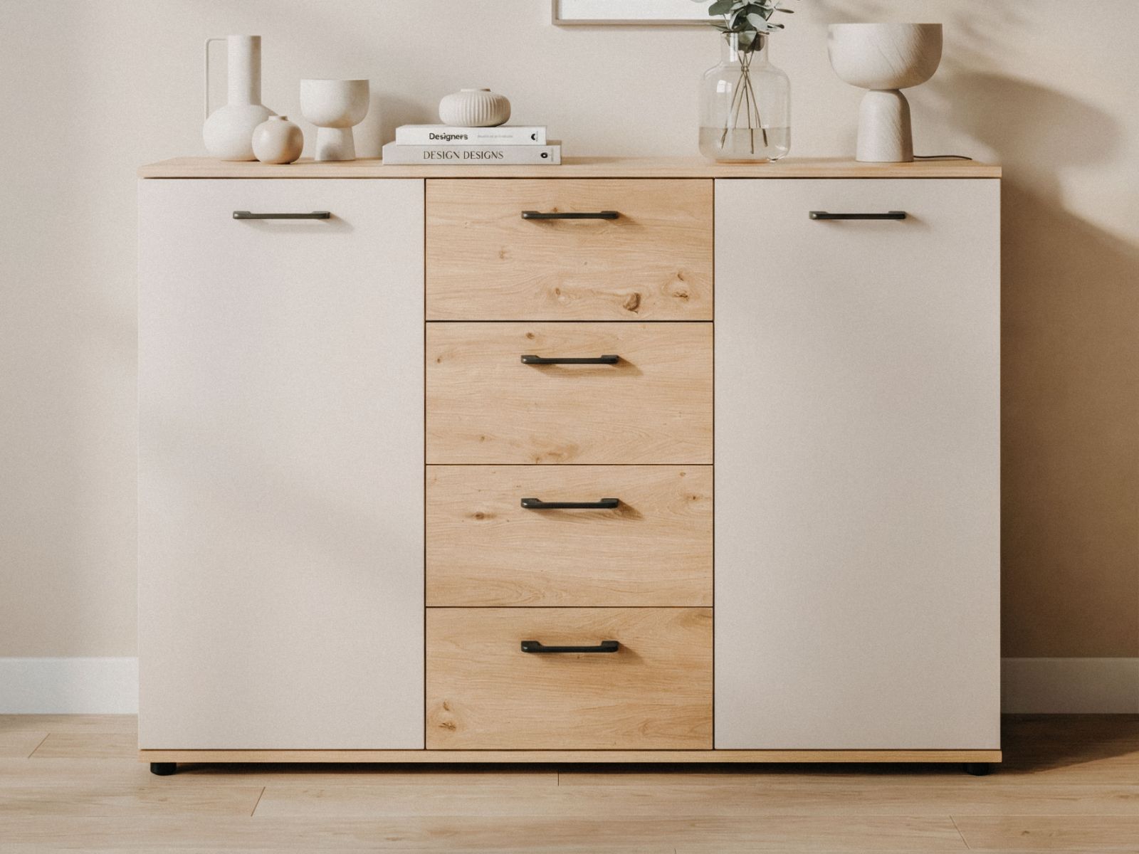 Dressoir KIRRI 2 deuren 4 lades kasjmier/artisan eik