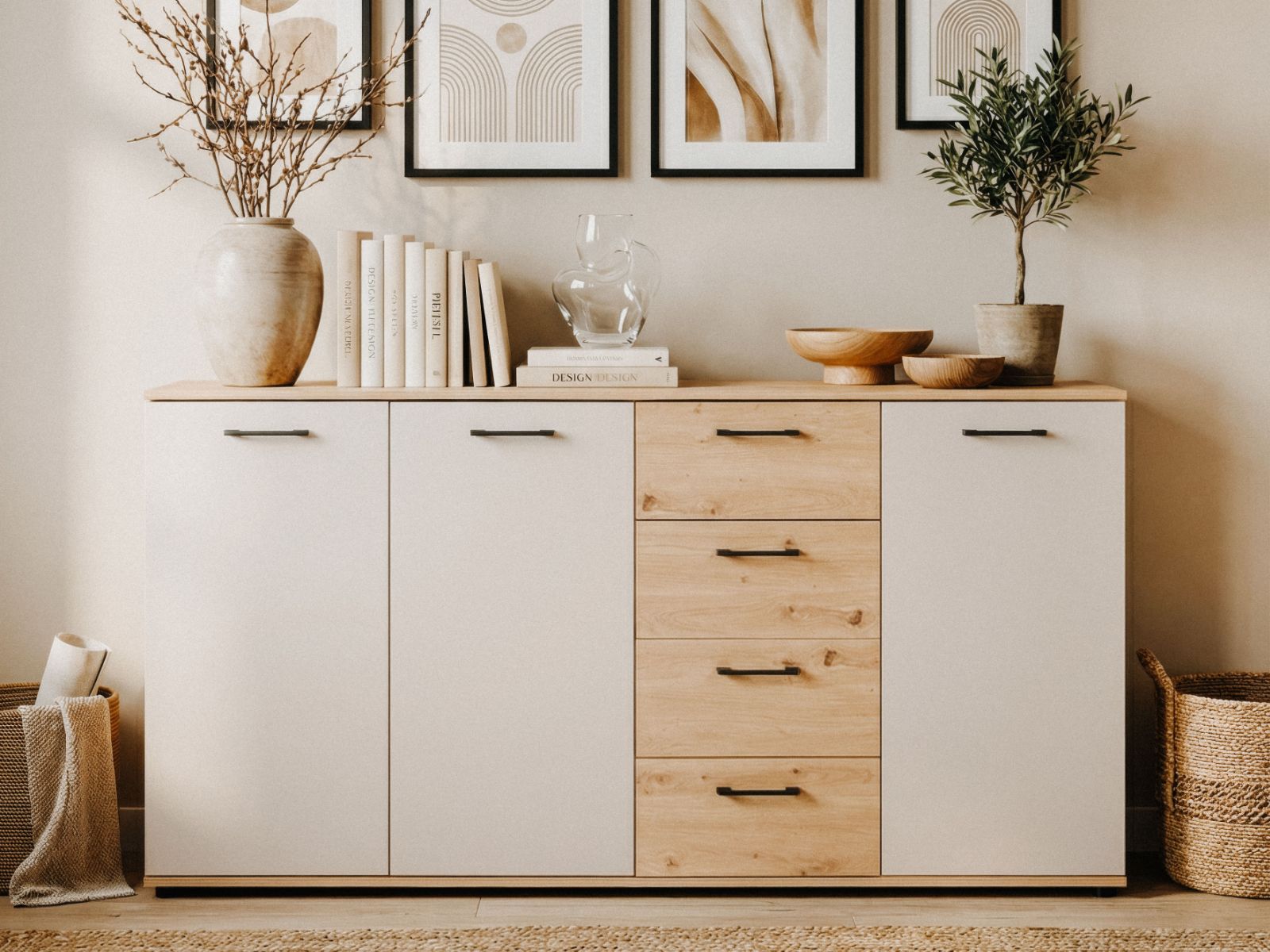 Dressoir KIRRI 3 deuren 4 lades kasjmier/artisan eik