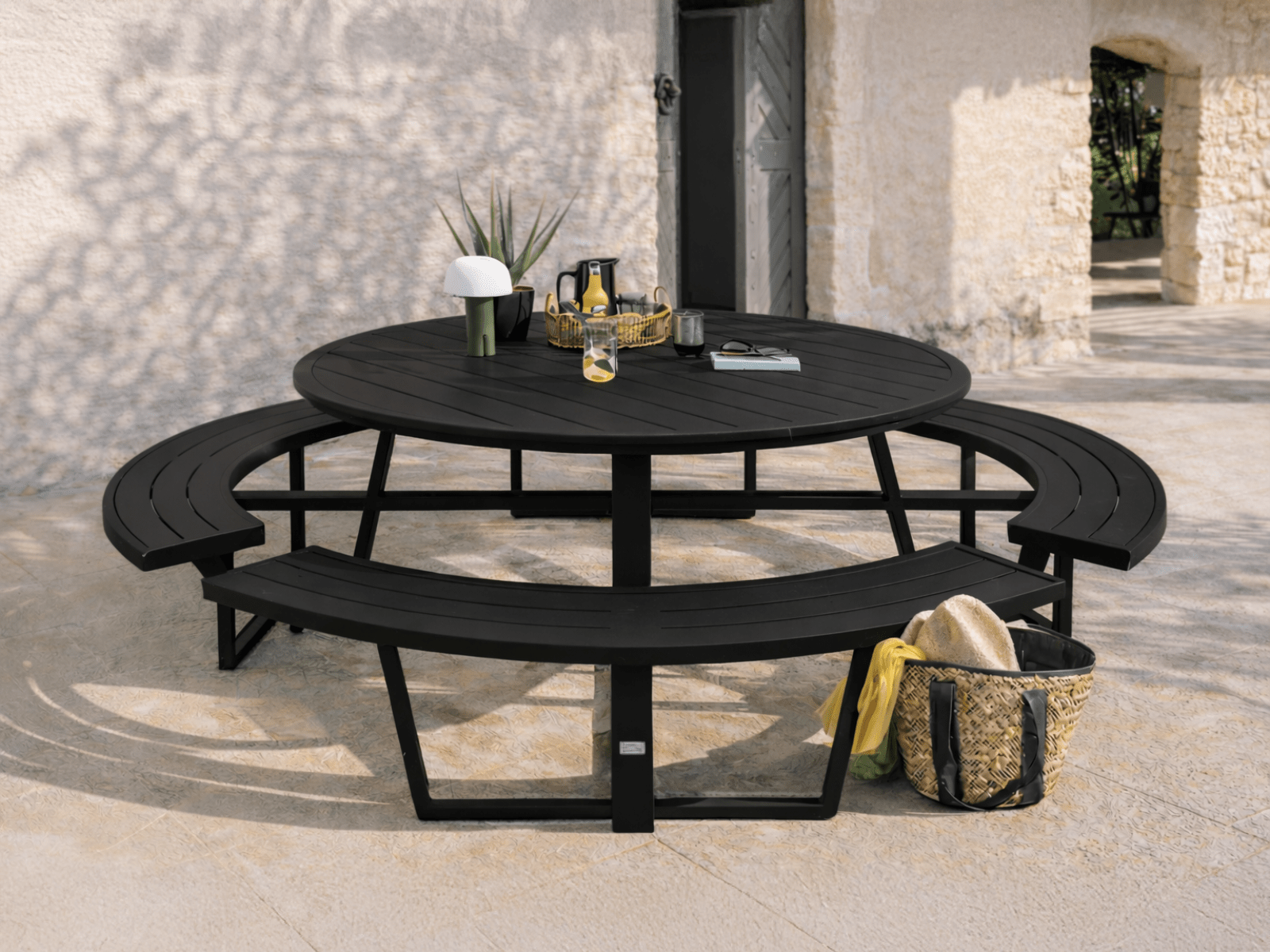 Ronde picknicktafel PERUGIA 8 personen aluminium zwart
