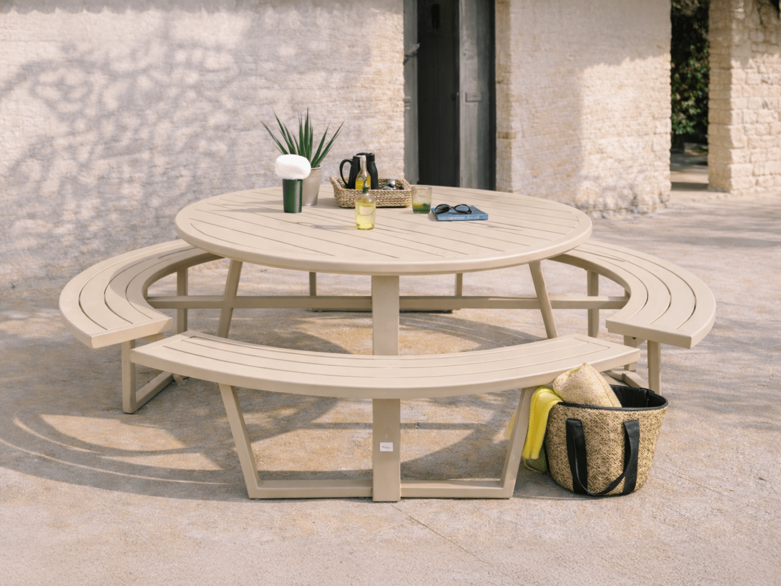 Ronde picknicktafel PERUGIA 8 personen aluminium kasjmier