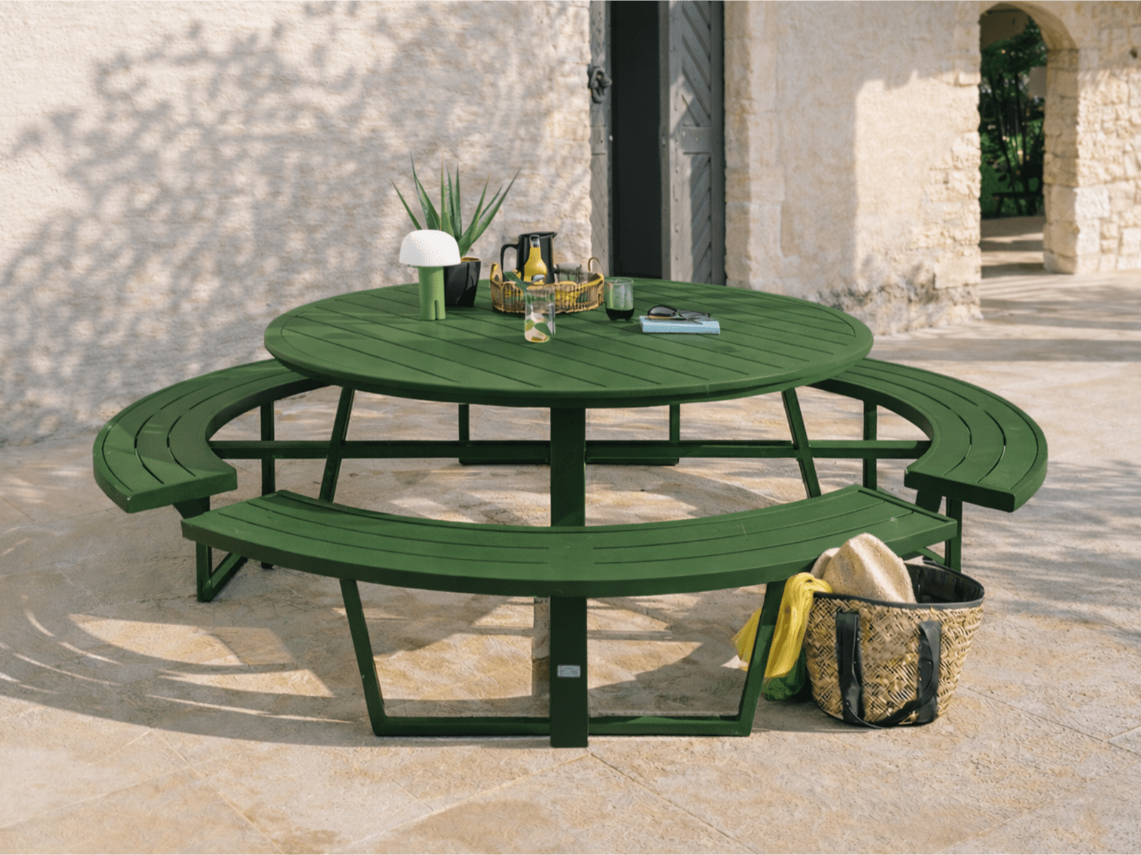 Ronde picknicktafel PERUGIA 8 personen aluminium groen
