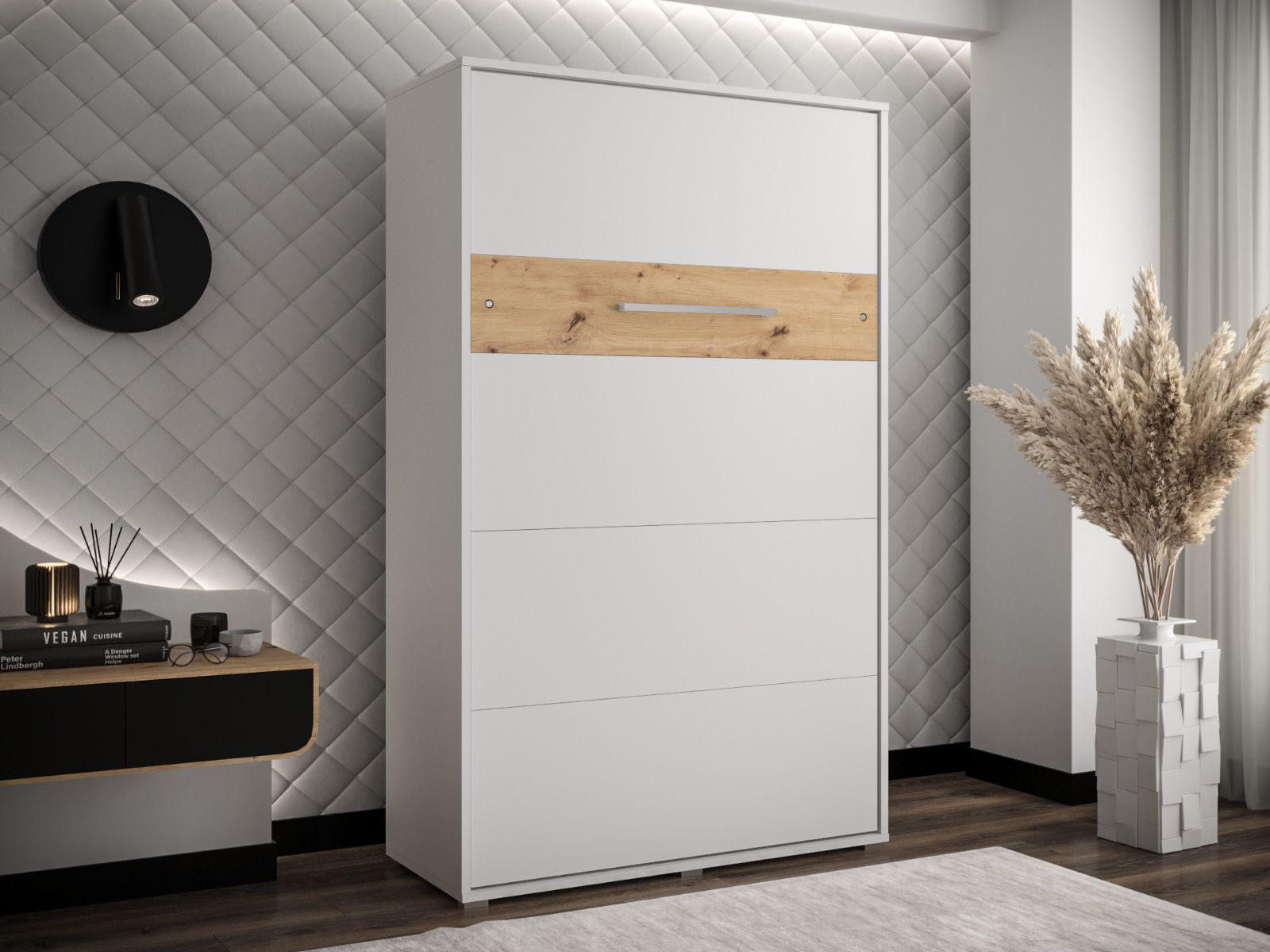 Opklapbed HOUDI 120x200 cm wit/artisan eik