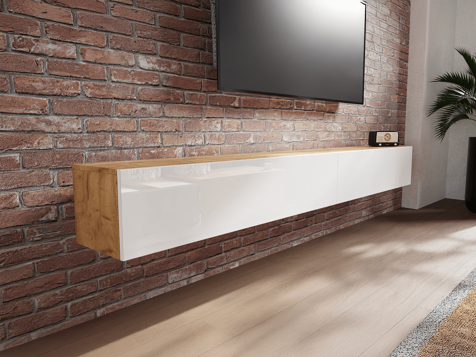 Mobistoxx Tv-meubel KINGSTON 2 klapdeuren 245 cm gouden eik/hoogglans wit