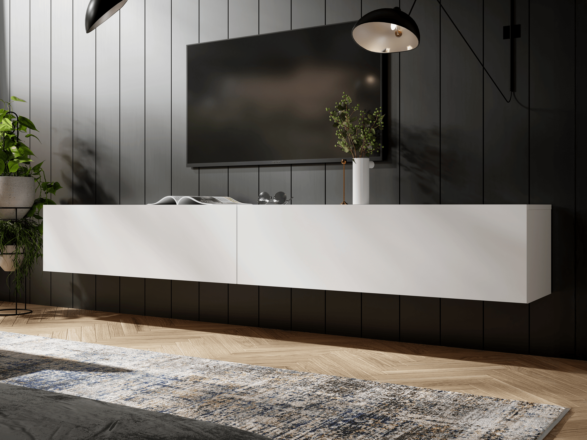 Tv-meubel KINGSTON 2 klapdeuren 210 cm mat wit