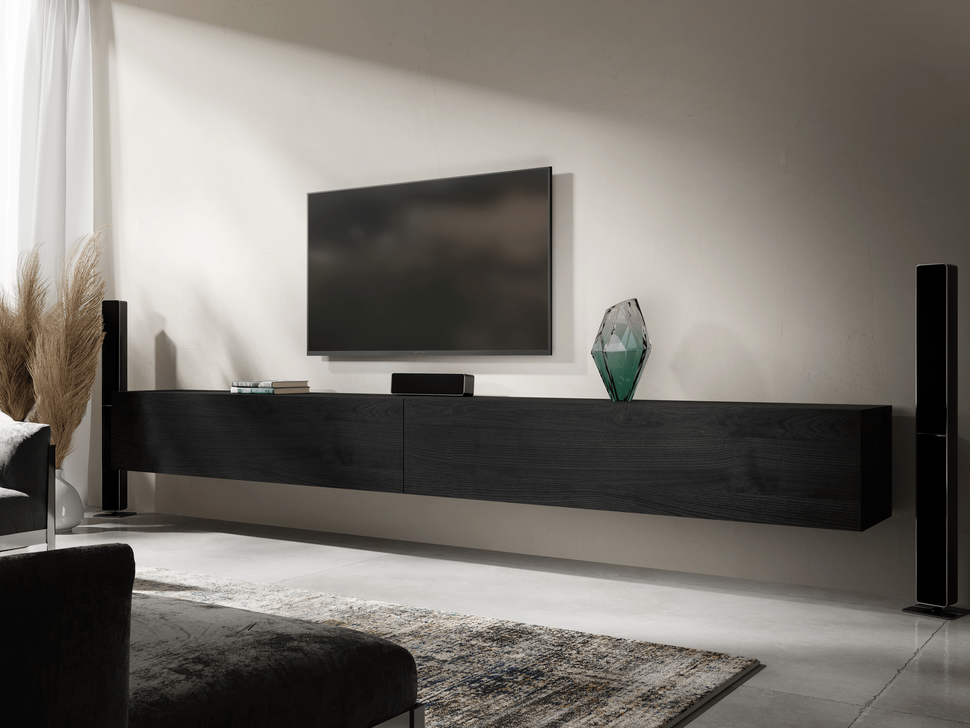 Tv-meubel KINGSTON 2 klapdeuren 280 cm zwarte eik