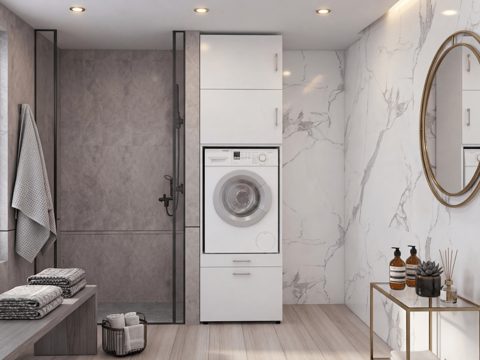 Kast WASHING 1 machine wit met 2 opzetkasten