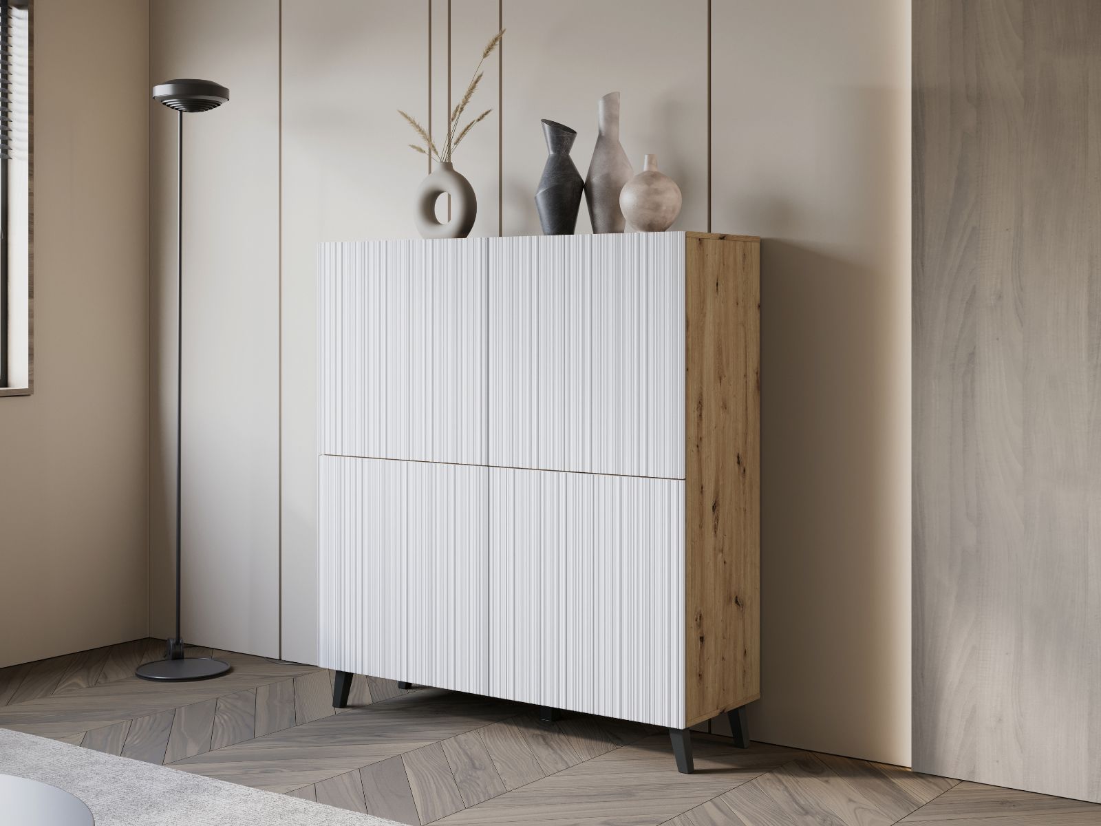Dressoir FUKETTE 4 deuren artisan eik/wit