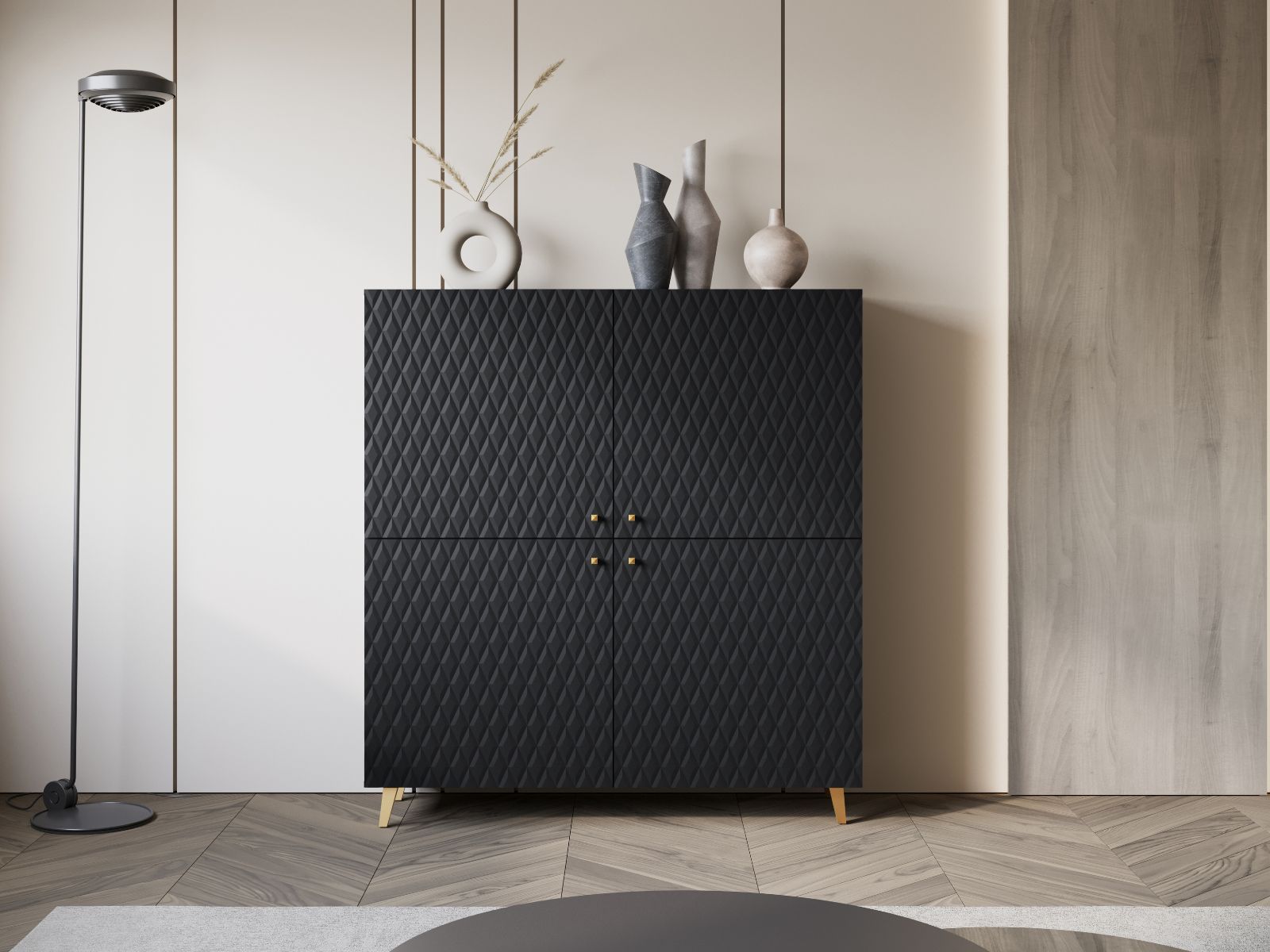 Dressoir FUKETTE 4 deuren grafiet/goud