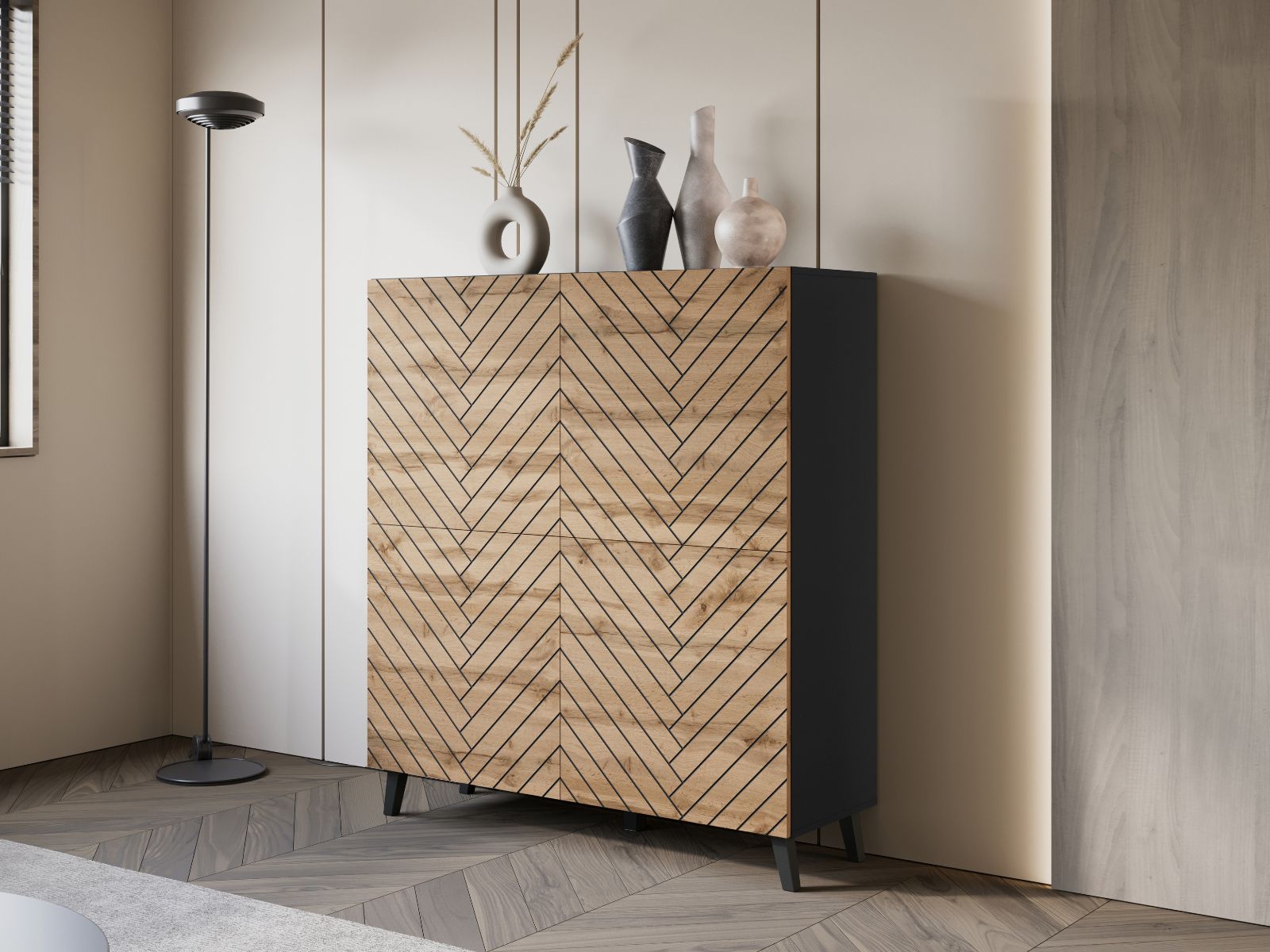 Dressoir FUKETTE 4 deuren grafiet/wotan eik 