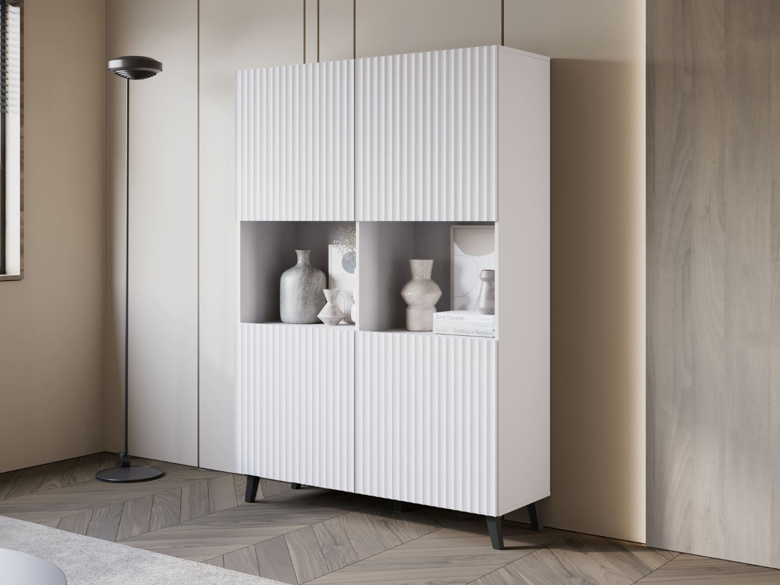Hoge commode FUKETTE 4 deuren 120 cm wit