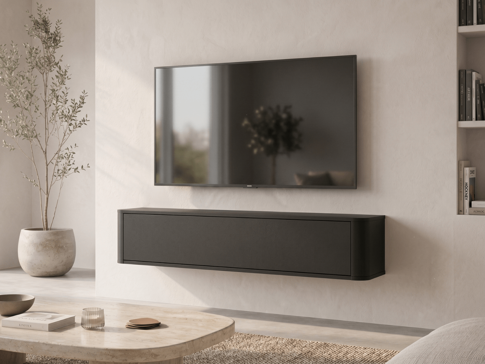 TV-hifi meubel PRINCETON 1 draaideur 140 cm afgerond zwart
