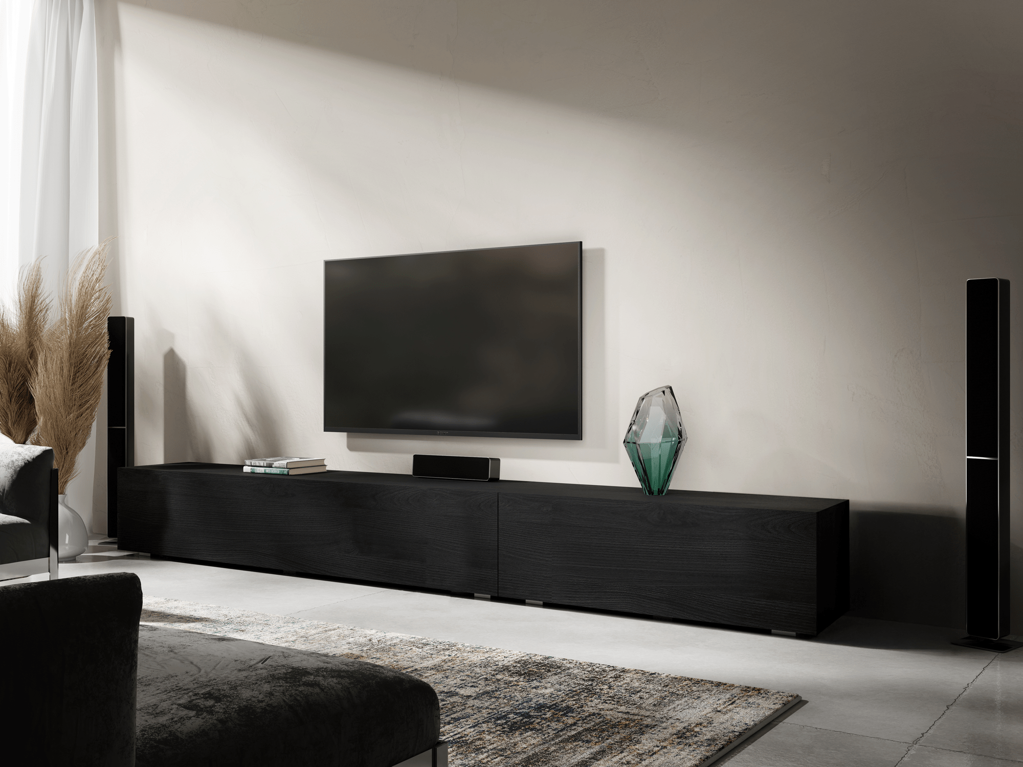 Tv-meubel KINGSTON 2 klapdeuren 245 cm zwarte eik