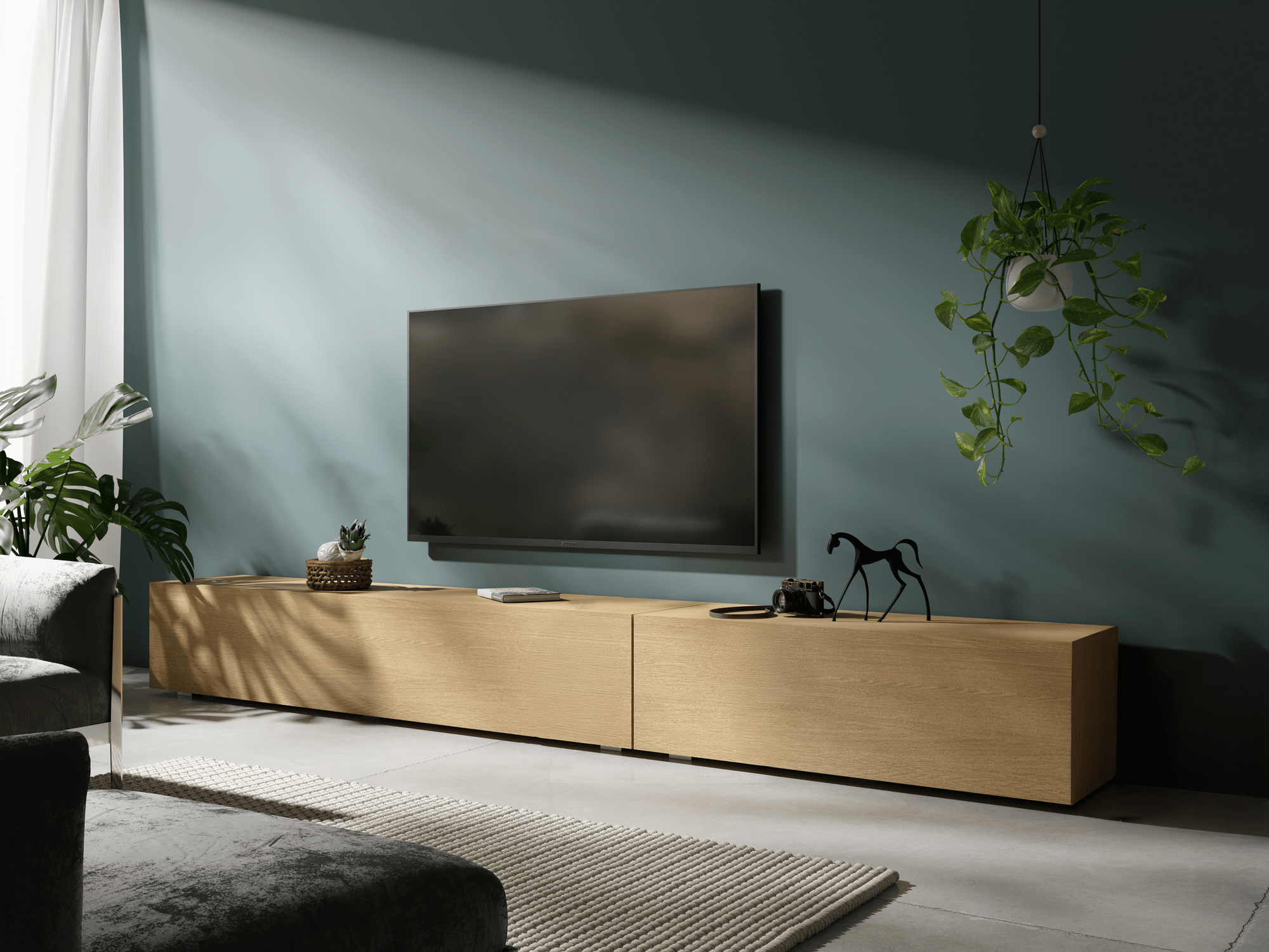Tv-meubel KINGSTON 2 klapdeuren 245 cm eik