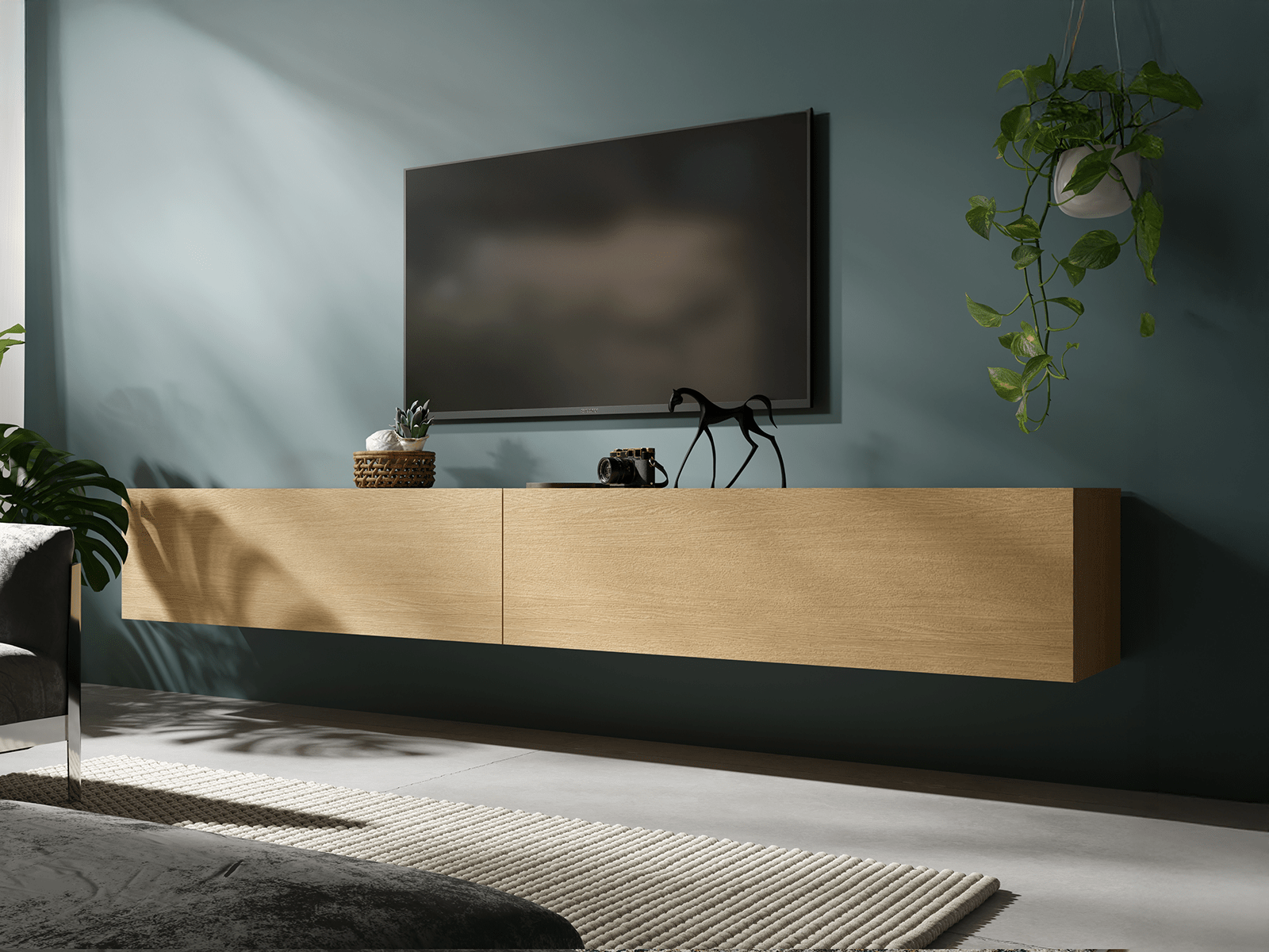 Tv-meubel KINGSTON 2 klapdeuren 210 cm eik