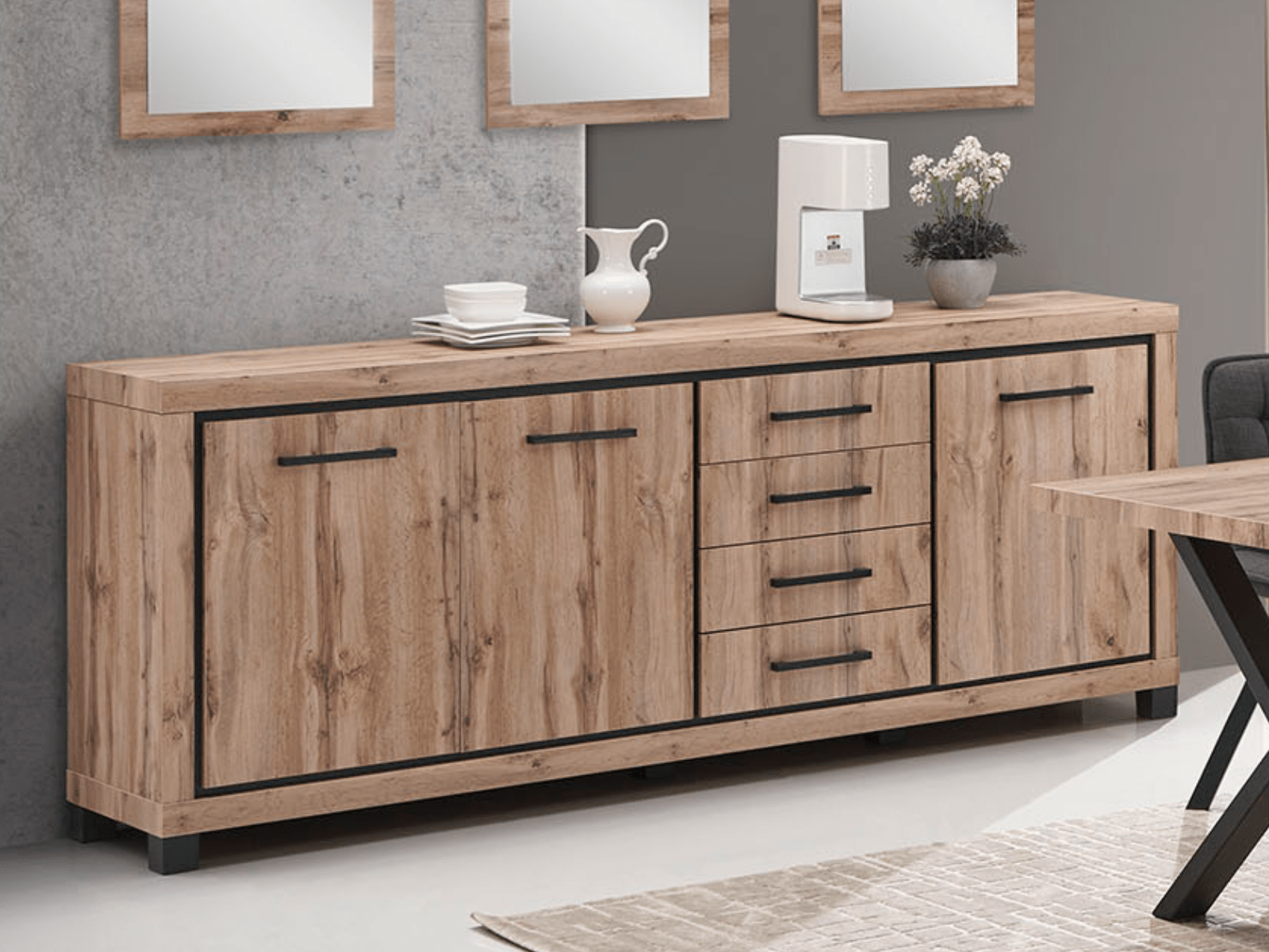 Dressoir ELEGA 3 deuren 4 lades canadese eik