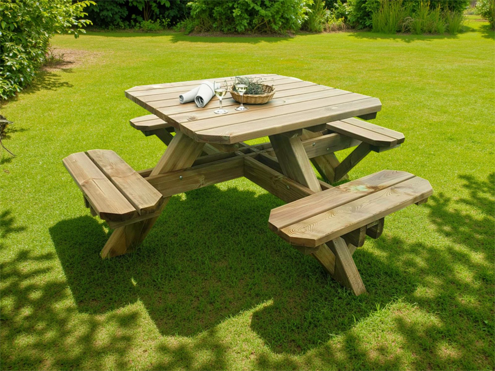 Vierkante picknicktafel TRAPANI 8 personen noorse den/spar