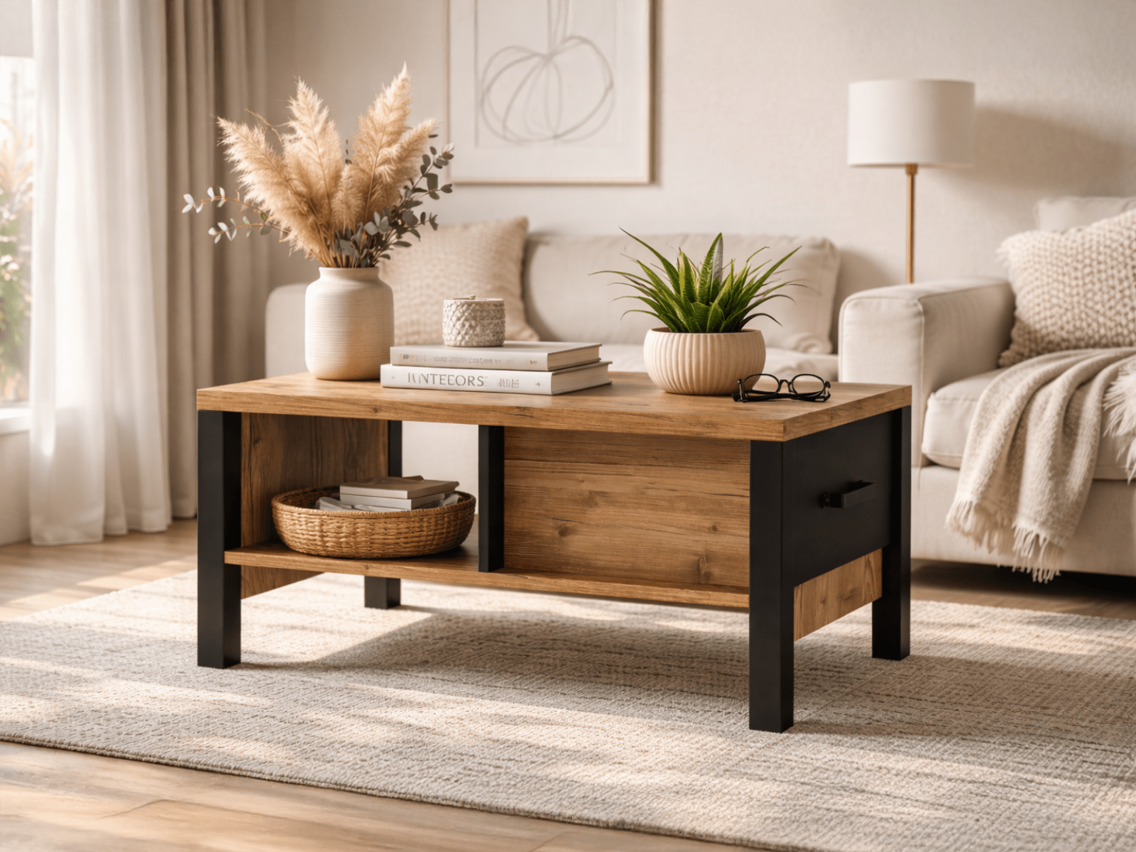 Salontafel OLIANNE 90 cm appenzeller sparren/zwart