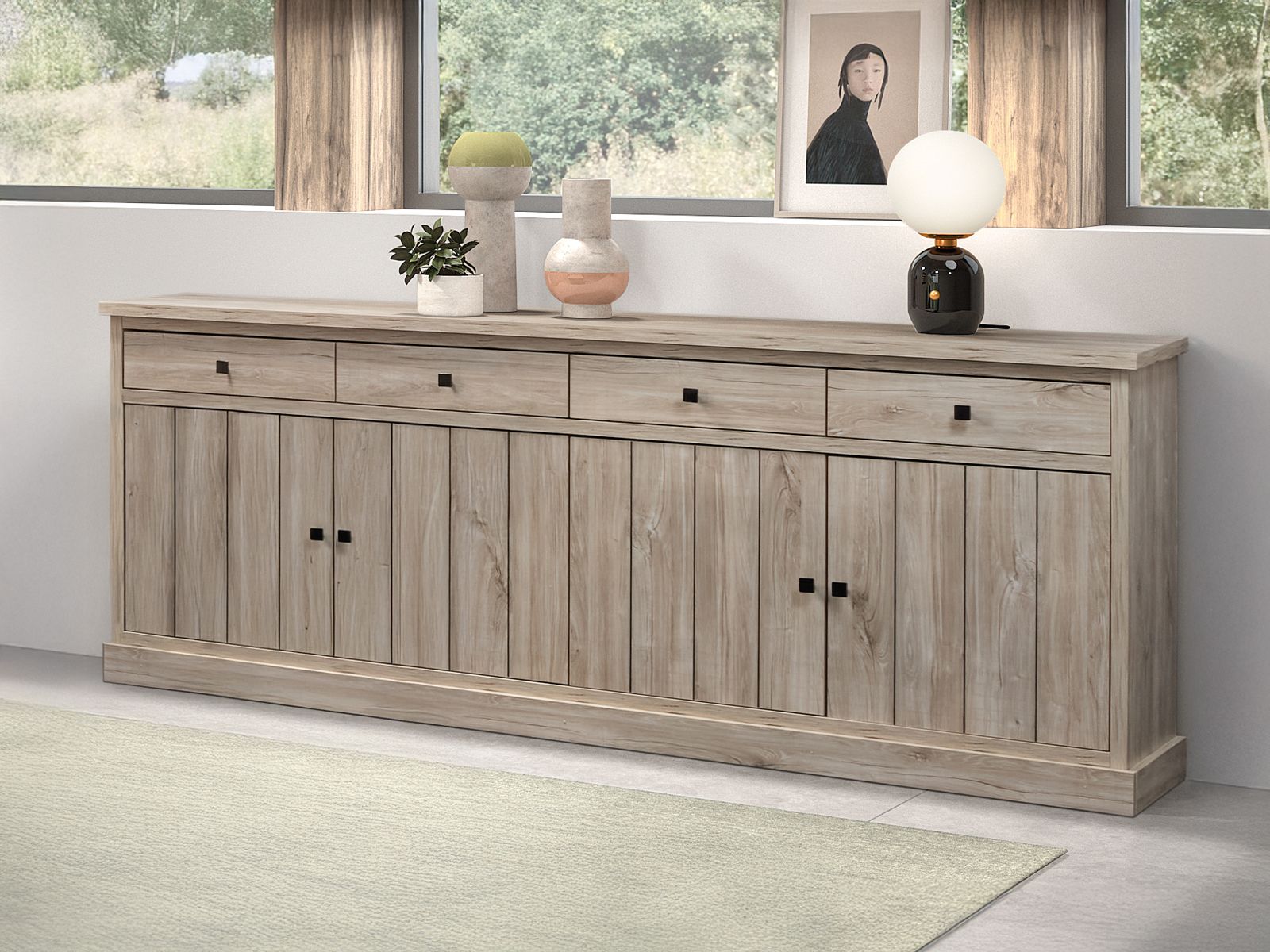 Dressoir TORYKA 4 deuren 4 lades strandeik