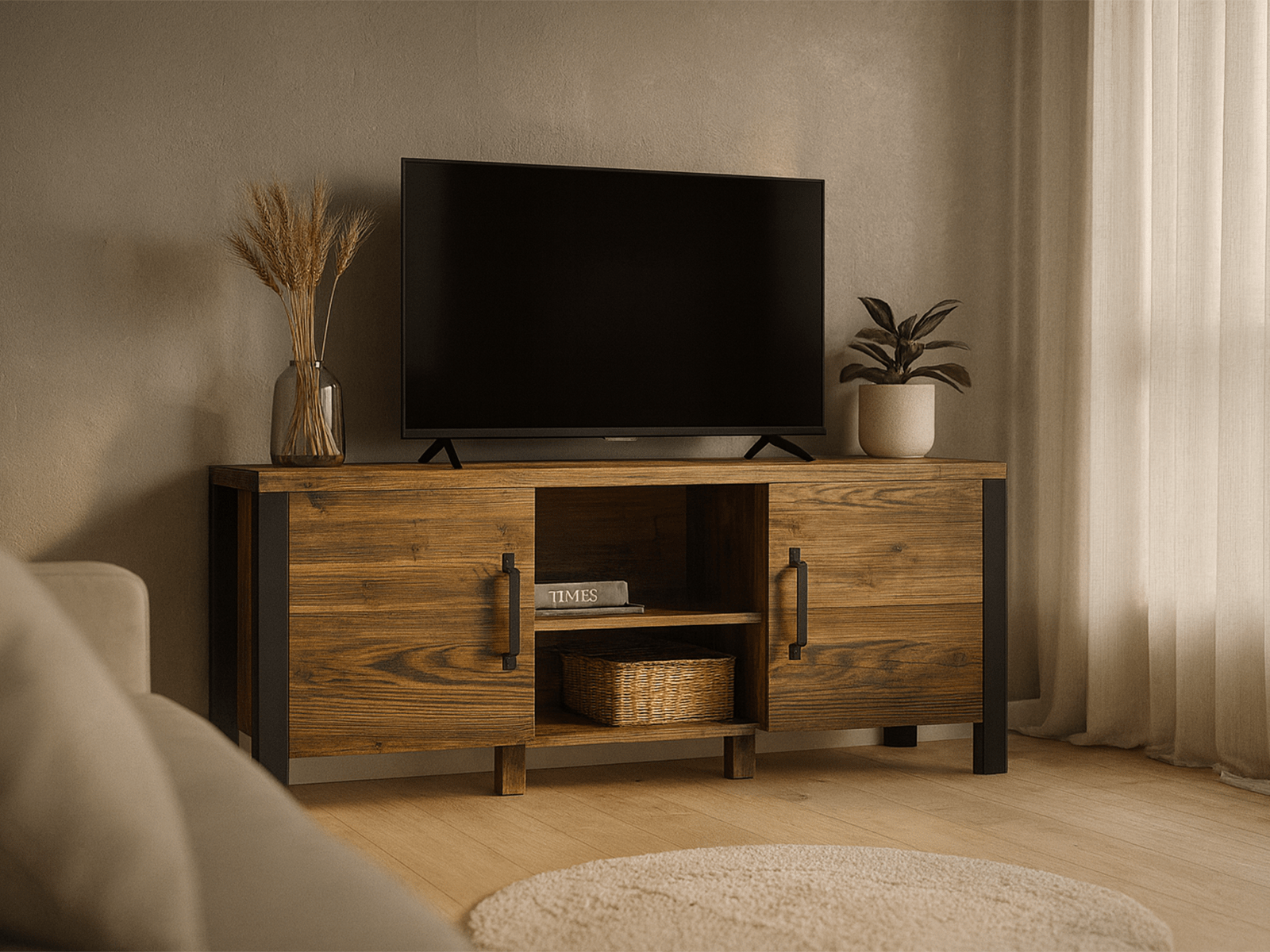 Tv-meubel OLIANNE 2 deuren appenzeller sparren/zwart