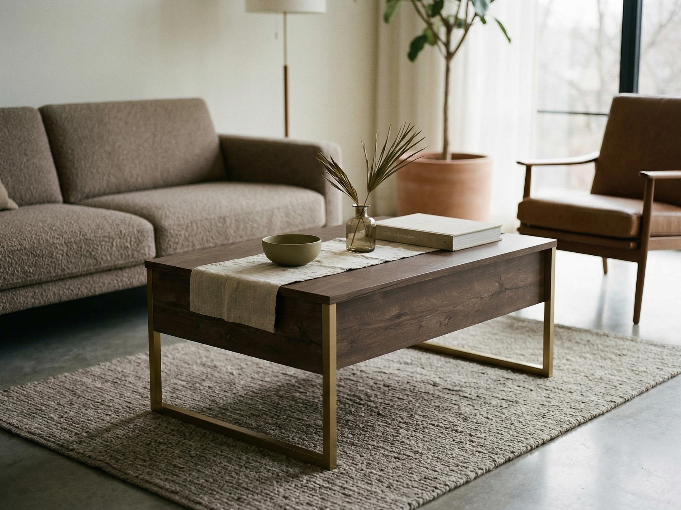 Salontafel LUXANA 90 cm walnoot/goud