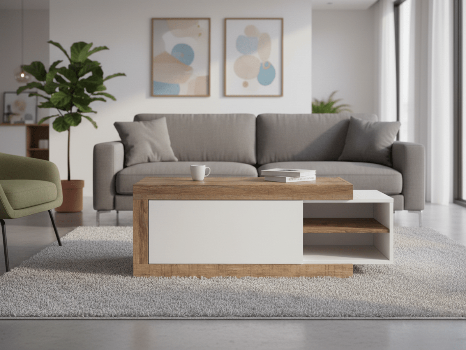 Salontafel SINO 1 deur eik/hoogglans wit 