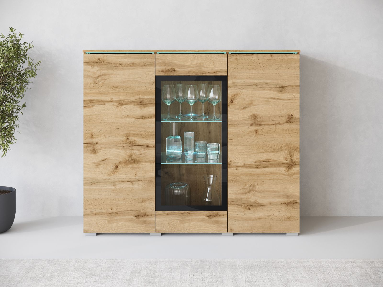 Hoge commode VITTORIO 3 deuren wotan eik met led