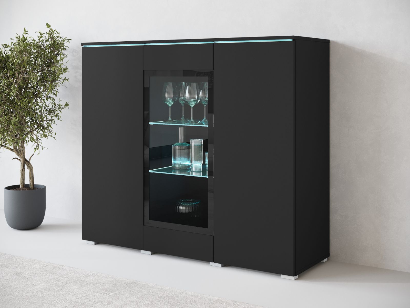 Hoge commode VITTORIO 3 deuren grafiet met led