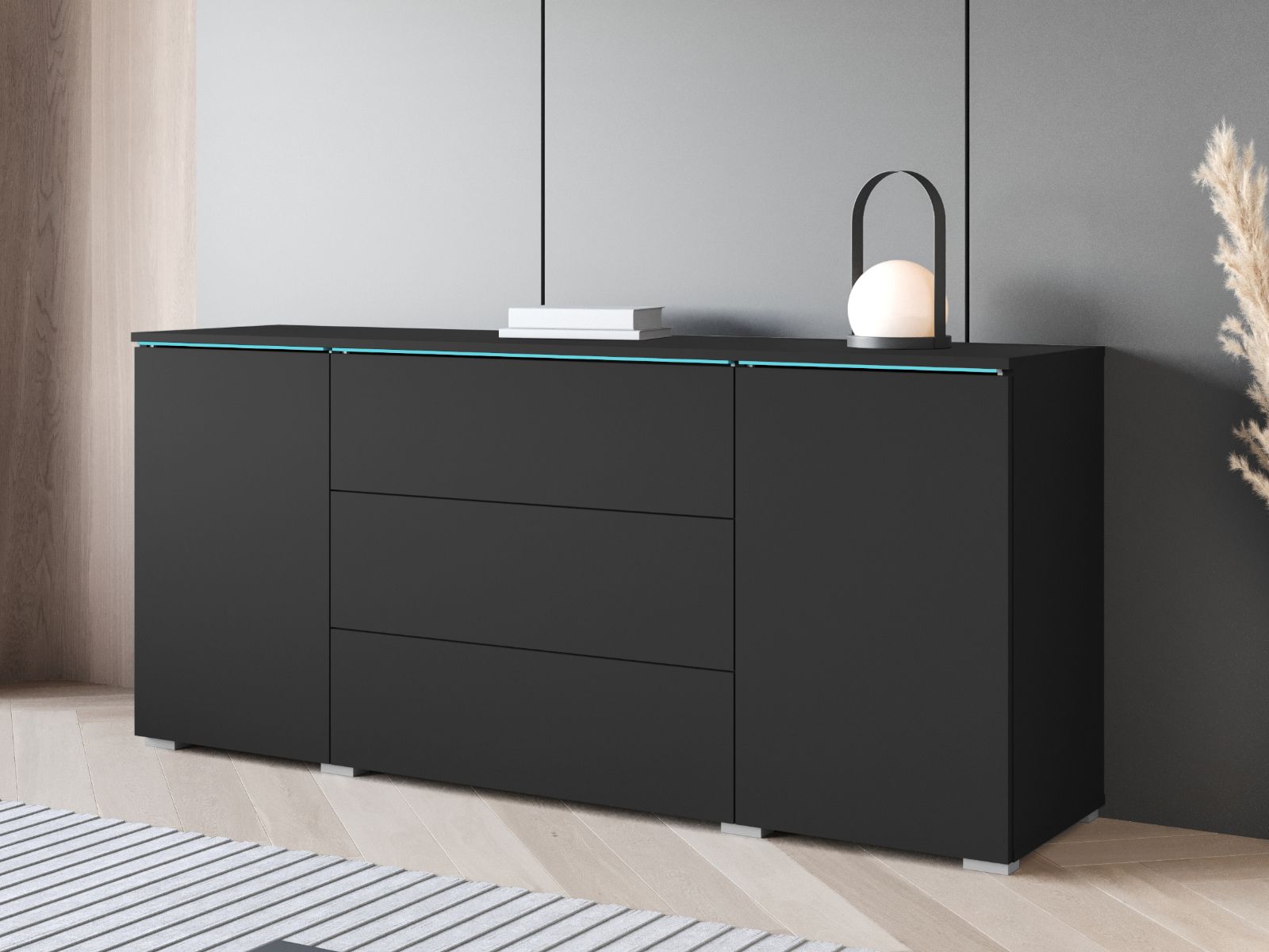 Dressoir VITTORIO 2 deuren 3 lades grafiet met led