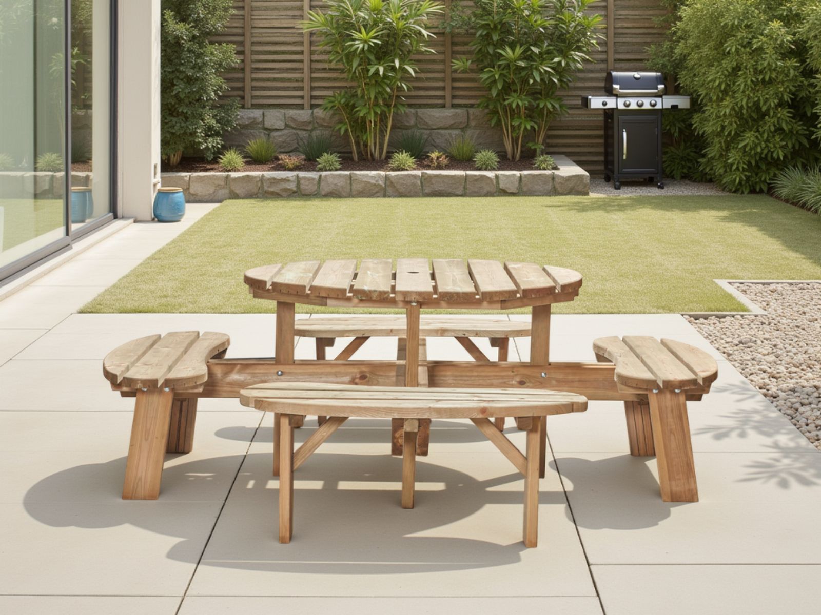 Ronde picknicktafel TRAPANI 8 personen noorse den/spar