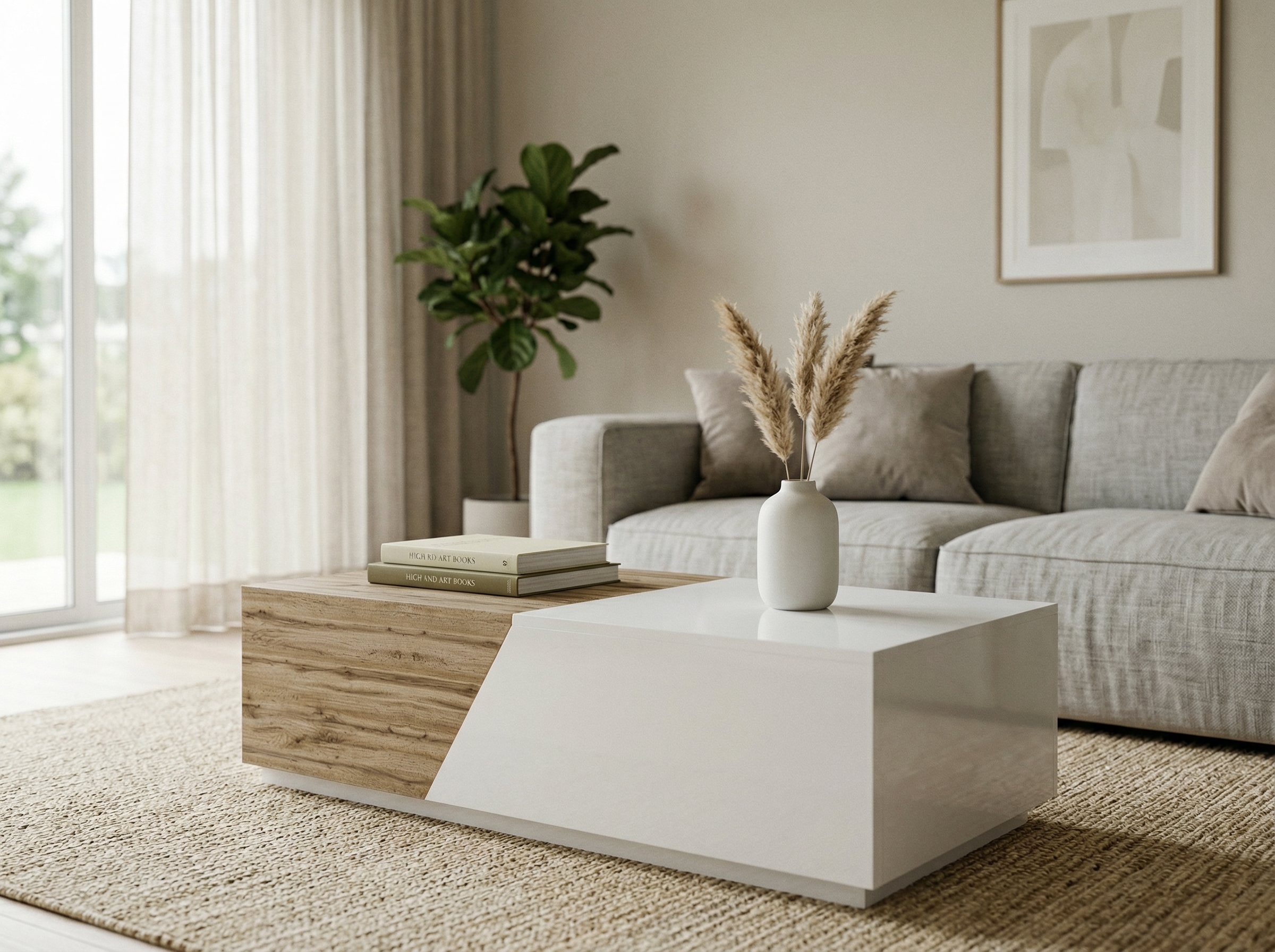 Verlengbare salontafel CESAR wit/wotan eik