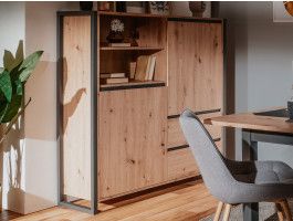 Hoge commode DENZEL 2 deuren 2 lades eik artisanaal/antraciet 