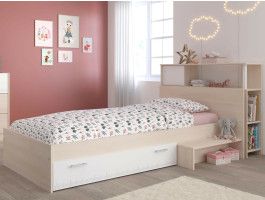 Bed deluxe CARL 90x200 cm gerookte acacia/wit met opzetkast