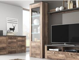 Vitrinekast LARZAC 1 deur walnoot satijn/touchwood