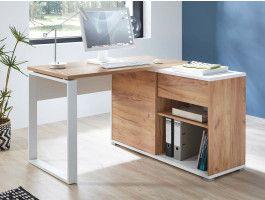 Hoekbureau LISBONNE 1 deur 1 lade wit/navarra eik