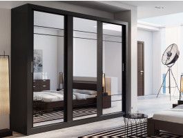 Kast ARTURO 3 schuifdeuren zwart met spiegel