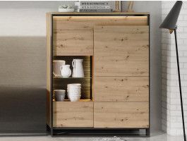 Vitrinekast QUANTINO 2 deuren 140 cm eik artisanaal/zwart met LED