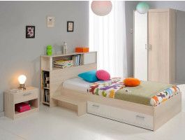 Complete slaapkamer CARL 90x200 cm gerookte acacia/wit