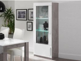 Vitrine GRENADE 2 deuren hoogglans marmer/hoogglans wit met verlichting