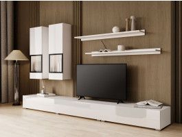 Tv-meubel set BABEL 5 deuren wit/hoogglans wit