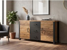 Dressoir OLIANNE 2 deuren 3 lades appenzeller sparren/zwart