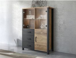 Hoge commode OLIANNE 3 deuren 3 lades appenzeller sparren/zwart