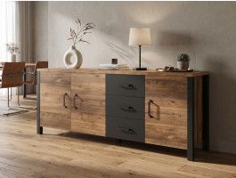 Dressoir OLIANNE 3 deuren 3 lades appenzeller sparren/zwart