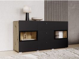 Commode BABEL 2 deuren en 3 lades eik artisan/zwart met led