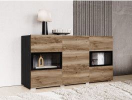 Commode BABEL 2 deuren en 3 lades walnoot/grijs eik met verlichting