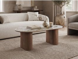 Salontafel EVORYA 120 cm wit marmer/hout