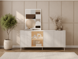 Dressoir LIKA 4 deuren 195 cm wit/Vincenza eik