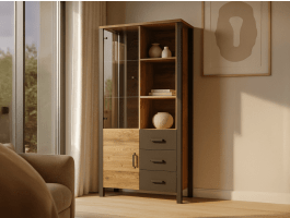 Vitrinekast OLIANNE 2 deuren 3 lades appenzeller sparren/zwart