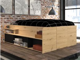 Bed TRAVELA 140x200 cm zwart/artisan eik
