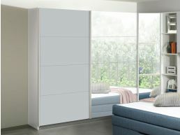 Kledingkast ELVIS 2 schuifdeuren 226 cm zijde grijs/wit met spiegel
